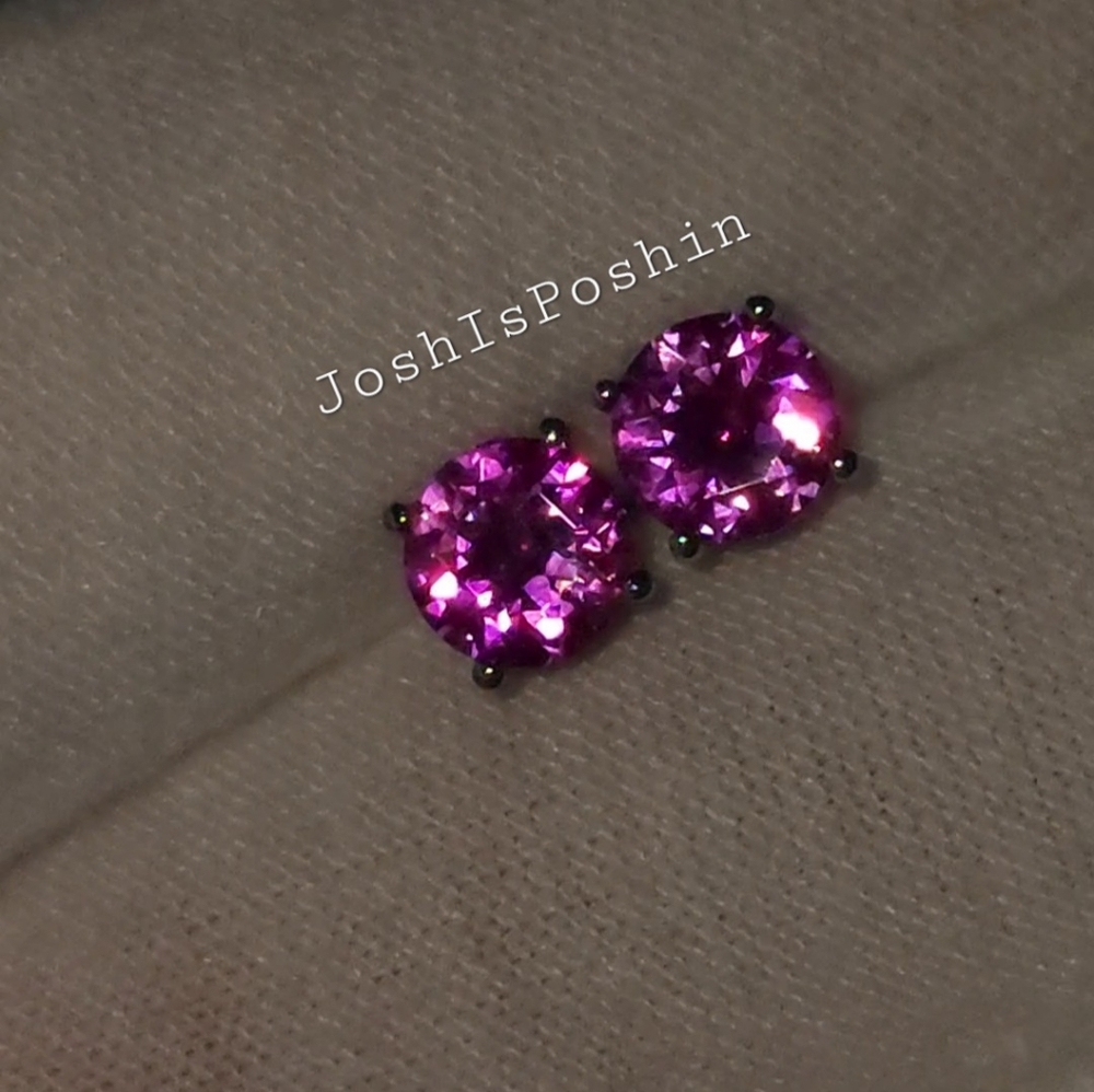 2CTW Hot Pink Sapphire Stud Earrings In Sterling Silver - Picture 9 of 9